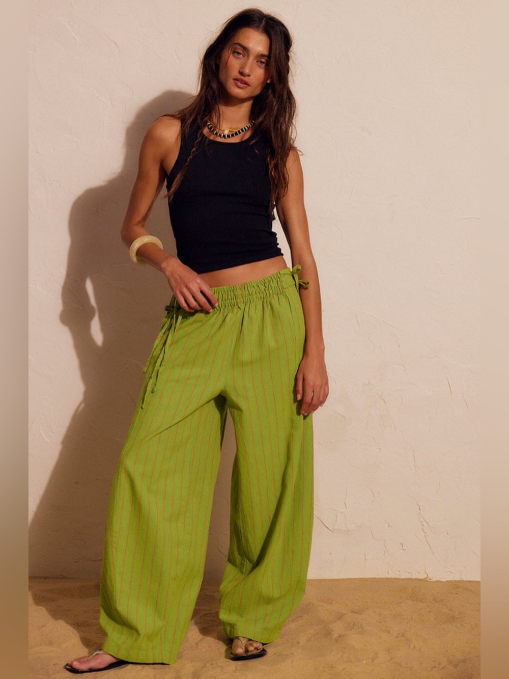 NWT Free People Sun Dazed Cotton-Linen Striped Pants